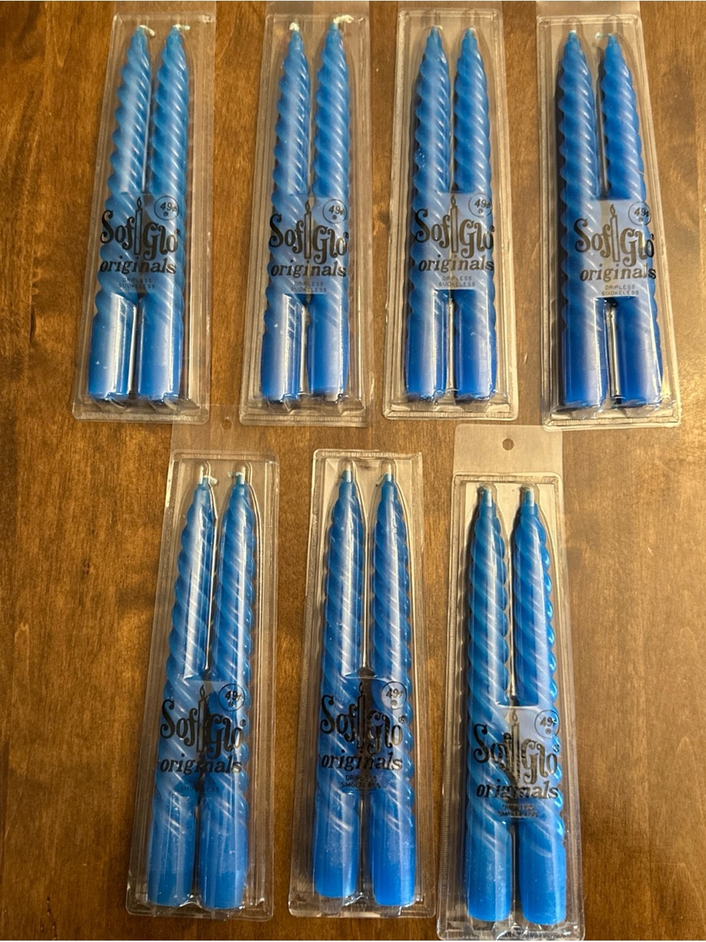 Vintage SofGlo Originals 8” Spiral Taper Blue 7 Packages (14 candles) Sof Glo